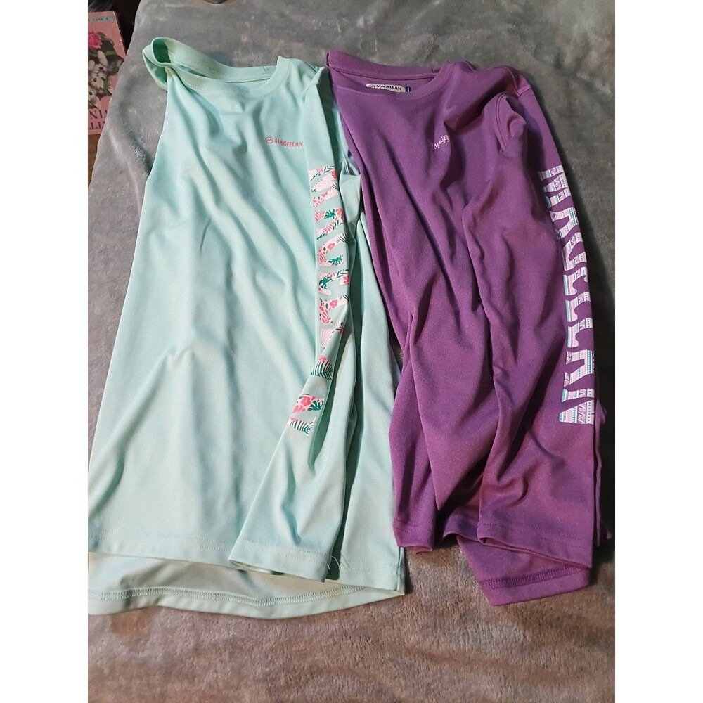 2 Women's Magellan Outdoor Active Performance L/S Sz. S Spell Out Sleeve Shirts